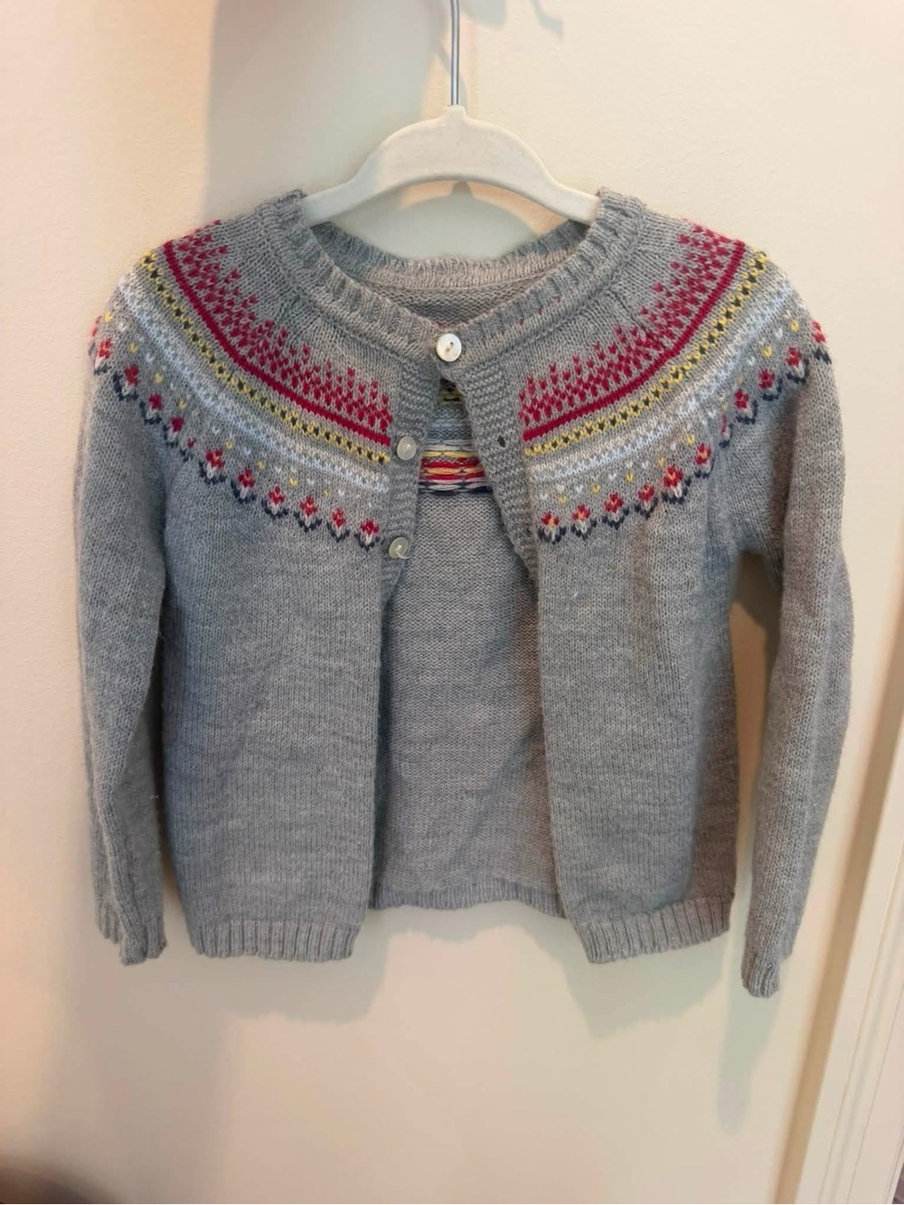 Boys Gray Fair Isle Knit Cardigan Sweater